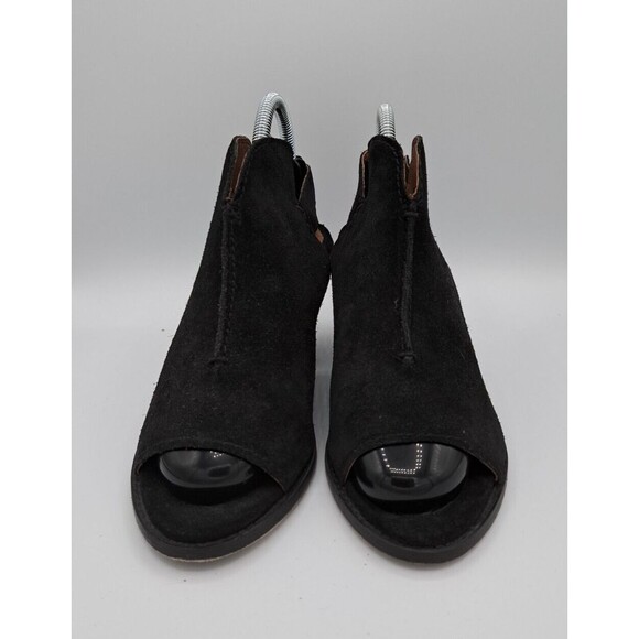 Frye Courtney Black Suede Peep Toe Heeled Booties Women's Size 9B - Picture 2 of 12